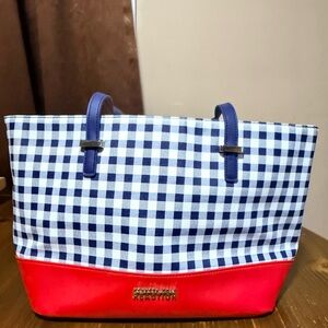Kenneth Cole Reaction Checkered Handbag Blue and White 
Checkers Red Bottom